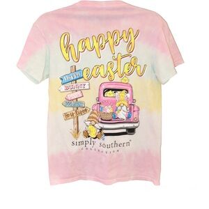 Simply Southern Happy Easter chick gnomes tie dye shirt‎ pink size small